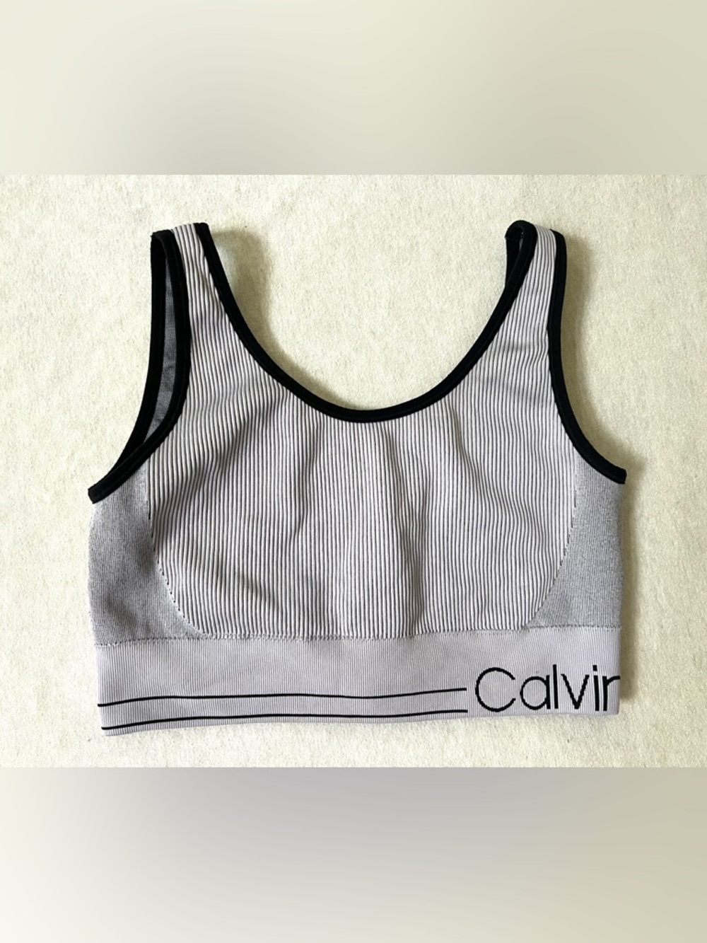 Calvin Klein Black & White Ribbed Scoop Bralette with Logo Band